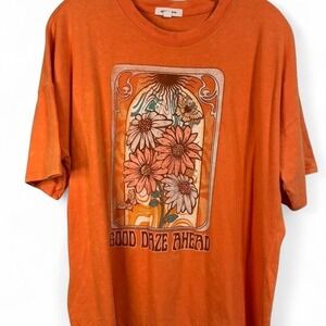 Stitch & Pine Good Daze Ahead Orange graphic oversized t-shirt,‎ size medium